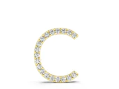 Round Diamond Pavé Letter C Pendant Necklace Set in Yellow gold with Prong-Set Stones