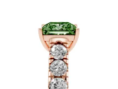 Fancy Green Princess Cut Diamond Solitaire Ring Set in Rose gold with Cut-Down Micro Pavé Band and Prong Setting