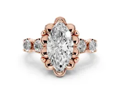 Marquise Cut Diamond Floral Halo Ring Set in Rose gold with Shared Prong Band