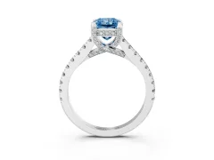 Fancy Blue Radiant Cut Diamond Solitaire Ring Set in Silver with Brilliant Pavé Band and Prong Setting