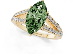 Fancy Green Marquise Cut Diamond Split Shank Pavé Engagement Ring Set in Yellow gold with Prong-Held Center Stone