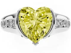 Fancy Yellow Heart Cut Diamond Bezel-Set Solitaire Ring Set in White gold with Channel-Set Band