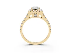 Emerald Cut Diamond Halo Engagement Ring Set in Yellow gold with Pavé Band and Prong-Set Center