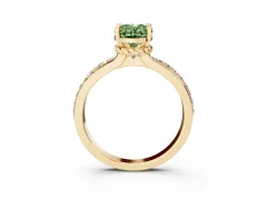 Fancy Green Oval Cut Diamond Solitaire Ring Set in Yellow gold with Channel Set Band and Prong Setting
