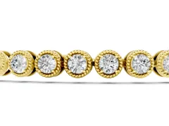 Round Diamond Bezel-Set Tennis Bracelet Set in Yellow gold with Adjustable Box Chain