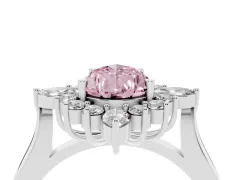 Fancy Pink Pear Cut Diamond Cluster Halo Ring Set in White gold with Marquise and Round Accents