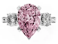 Fancy Pink Pear Cut Diamond Three-Stone Ring Set in Silver with Pavé Band and Smaller Side Stones
