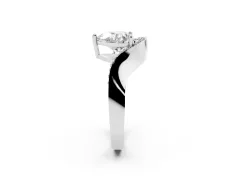 Heart Cut Diamond Solitaire Engagement Ring Set in Silver with Pavé Shoulders
