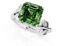 Fancy Green Asscher Cut Diamond Solitaire Twist Engagement Ring Set in Platinum with Pavé Leaf Accents