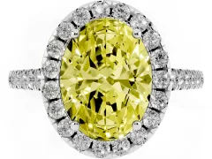 Fancy Yellow Oval Cut Diamond Pavé Halo Engagement Ring Set in Silver with Pavé Band and Prong Setting
