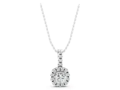 Cushion Cut Diamond Halo Pendant Set in Silver with Four-Prong Center