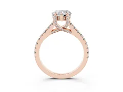 Heart Cut Diamond Solitaire Ring Set in Rose gold with Brilliant Pavé Band and Prong Setting