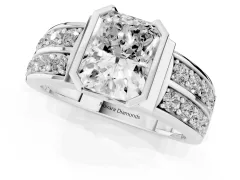 Radiant Cut Diamond Wide Channel Set Band Ring Set in White gold with Bezel Setting