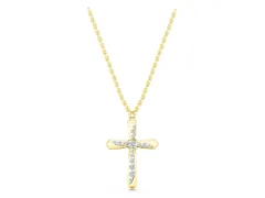 Cross Pendant Set in Yellow gold with Prong-Set Round Cut Stones and Center Stone