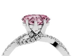 Fancy Pink Heart Cut Diamond Twist Pavé Solitaire Engagement Ring Set in Platinum with Prong Setting
