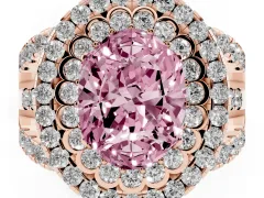 Fancy Pink Oval Cut Diamond Double Halo Ring Set in Rose gold with Round Pavé Split Shank
