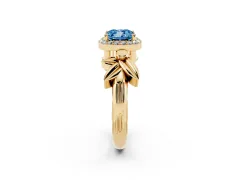 Fancy Blue Cushion Cut Diamond Halo Floral Band Ring Set in Yellow gold with Prong Setting