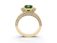 Fancy Green Princess Cut Diamond Milgrain Halo Pavé Engagement Ring Set in Yellow gold with Prong Setting