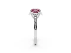 Fancy Pink Asscher Cut Diamond Halo Ring Set in Platinum with Channel Set Band and Prong Setting