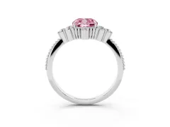 Fancy Pink Cushion Cut Diamond Cluster Ring Set in Platinum with Beaded Band