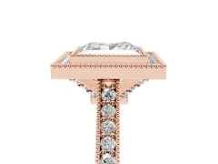 Princess Cut Diamond Halo Milgrain Pavé Band Ring Set in Rose gold with Prong Setting