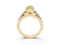 Fancy Yellow Marquise Cut Diamond Pavé Engagement Ring Set in Yellow gold with Prong Setting