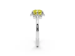 Fancy Yellow Cushion Cut Diamond Round Cluster Halo Ring Set in Silver with Solitaire Band and Prong Setting