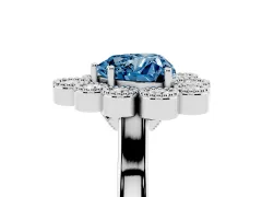 Fancy Blue Heart Cut Diamond Cluster Halo Ring Set in Platinum with Milgrain Bezel Accents and Plain Band