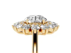 Round Cut Diamond Floral Double Halo Ring Set in Yellow gold with Round Petals