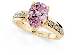 Fancy Pink Pear Cut Diamond Solitaire Ring Set in Yellow gold with Channel Set Band and Prong Setting