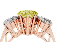 Fancy Yellow Heart Cut Diamond Three-Stone Ring Set in Rose gold with Textured Band