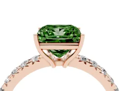 Fancy Green Princess Cut Diamond Pavé Solitaire Engagement Ring Set in Rose gold with Prong Setting
