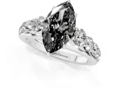 Fancy Black Marquise Cut Diamond Solitaire Ring Set in White gold with Pavé-Set Band and Prong Setting