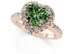 Fancy Green Heart Cut Diamond Pavé Halo Ring Set in Rose gold with Prong Setting