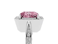 Fancy Pink Radiant Cut Diamond Halo Engagement Ring Set in Silver with Accent Split Shank Band