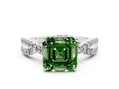 Fancy Green Asscher Cut Diamond Twist Pavé Solitaire Engagement Ring Set in Platinum with Prong Setting