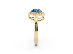Fancy Blue Heart Cut Diamond Halo Cluster Engagement Ring Set in Yellow gold with Solitaire Band and Prong Setting