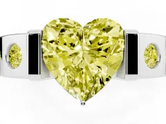 Fancy Yellow Heart Cut Diamond Channel-Set Band Ring Set in Platinum with Bezel Prong Setting