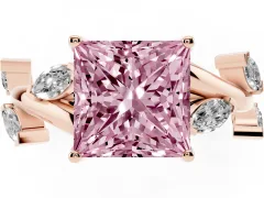 Fancy Pink Princess Cut Diamond Solitaire Ring Set in Rose gold with Twisted Marquise Accent Band
