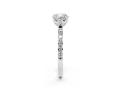 Cushion Cut Diamond Solitaire Engagement Ring Set in White gold with Round Pavé Band and Prong Setting