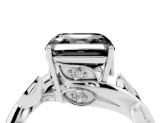 Fancy Black Asscher Cut Diamond Solitaire Twist Engagement Ring Set in Platinum with Pavé Leaf Accents