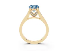 Fancy Blue Heart Cut Diamond Solitaire Pavé Engagement Ring Set in Yellow gold with Prong Setting