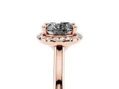 Fancy Black Oval Cut Diamond Halo Engagement Ring Set in Rose gold with Pavé Band and Rising Shoulders