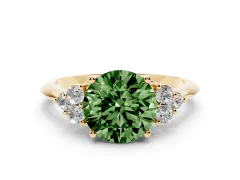 Fancy Green Round Cut Diamond Cluster Ring Set in Yellow gold with Plain Band and Prong Setting