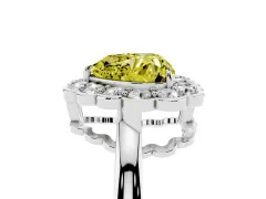 Fancy Yellow Heart Cut Diamond Halo Cluster Engagement Ring Set in Platinum with Solitaire Band and Prong Setting