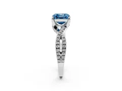 Fancy Blue Asscher Cut Diamond Twist Pavé Solitaire Engagement Ring Set in Platinum with Prong Setting