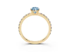 Fancy Blue Pear Cut Diamond Pavé Solitaire Engagement Ring Set in Yellow gold with Prong Setting