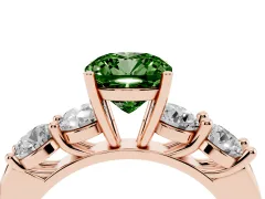 Fancy Green Cushion Cut Diamond Five-Stone Prong Set Ring Set in Rose gold with Classic Band
