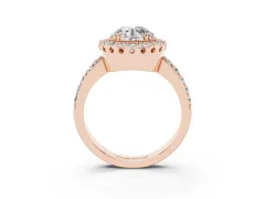 Round Cut Diamond Halo Ring Set in Rose gold with Pavé Shank and Prong Setting