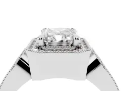 Radiant Cut Diamond Halo Ring Set in White gold with Milgrain Accent Split Shank